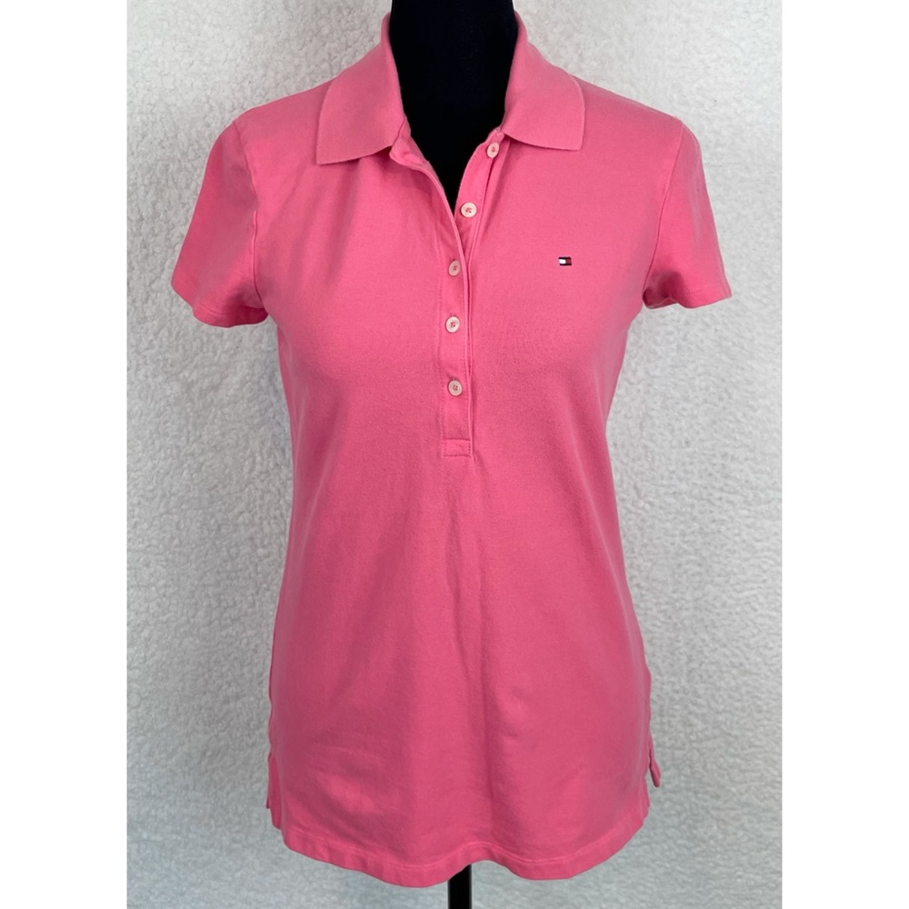 TOMMY HILFIGER • Bubblegum Pink Short Sleeve Polo Shirt, XS - Picture 12 of 16